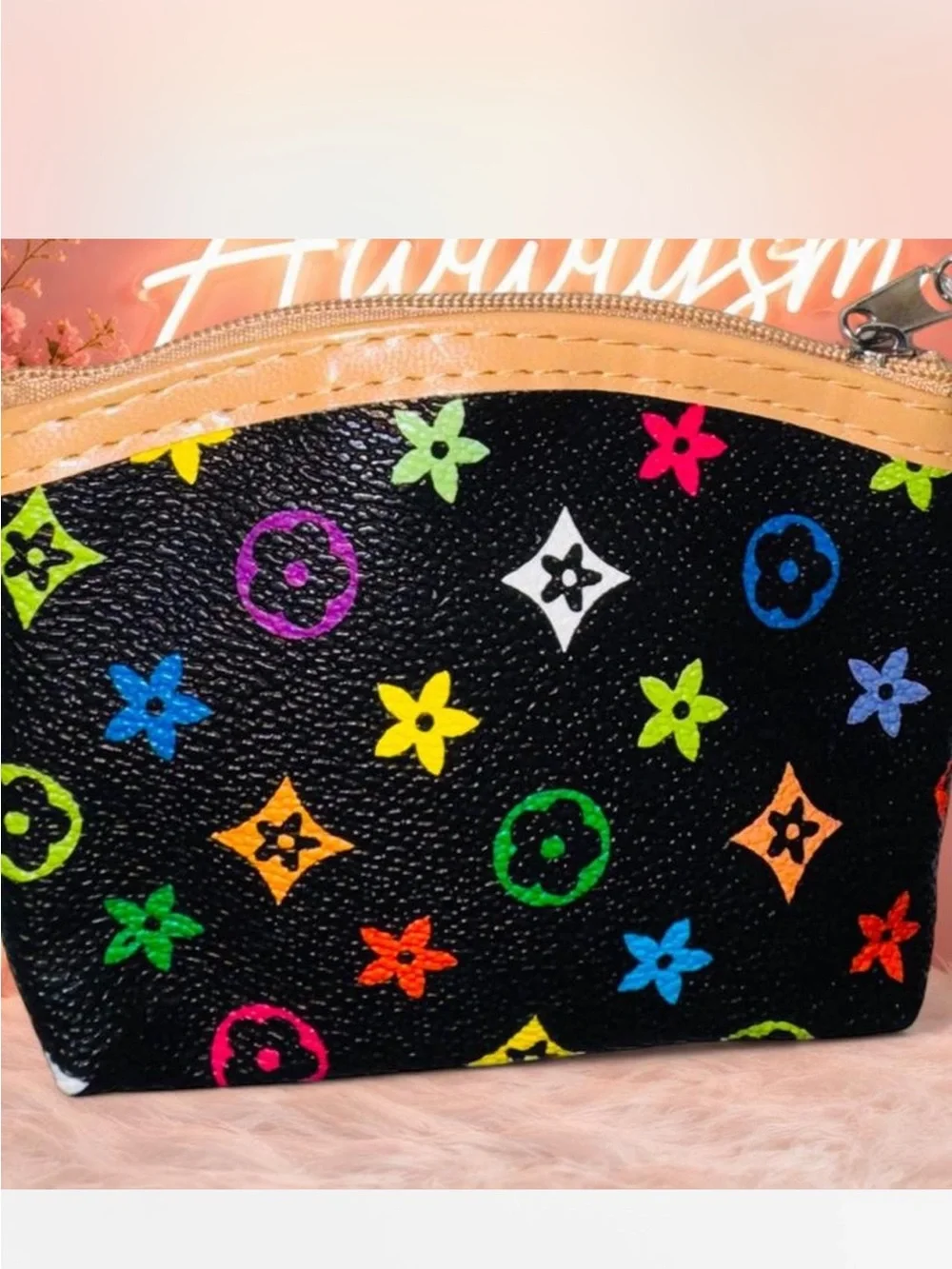 2/ Multicolor Monogram Zip Pouch - Women's Wristlet Coin Purse
